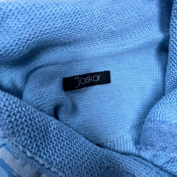 Jaskar Linen Blend Patchwork Button Front Knit Cardigan Sweater Pockets Blue - Picture 3 of 9